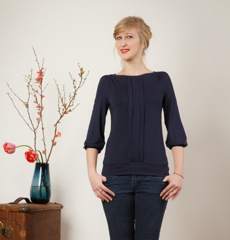 Shirt Melody with pleated front in dark blue