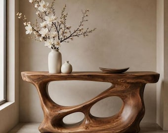 Organic Sculptural Wood Console Table, Modern Entryway Furniture, Solid Wood Decor