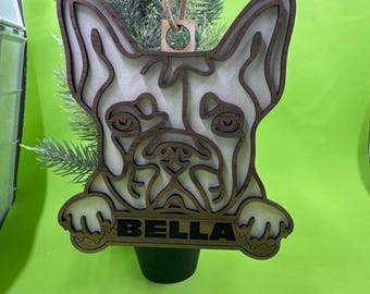 French Bulldog Ornament SVG, Layered Dog Tag, Pet Memorial (Digital Download)