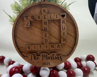 Personalized Family Scrabble Christmas Ornament | Custom Wood Keepsake