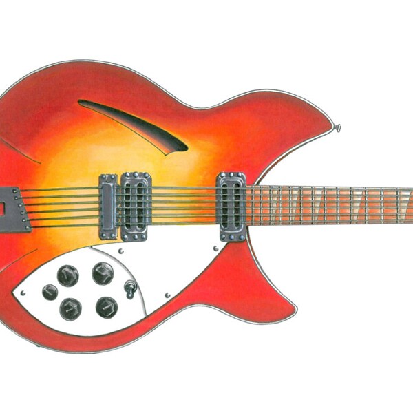 Rickenbacker 360/12 tarjeta de felicitación de George Harrison, tamaño DL