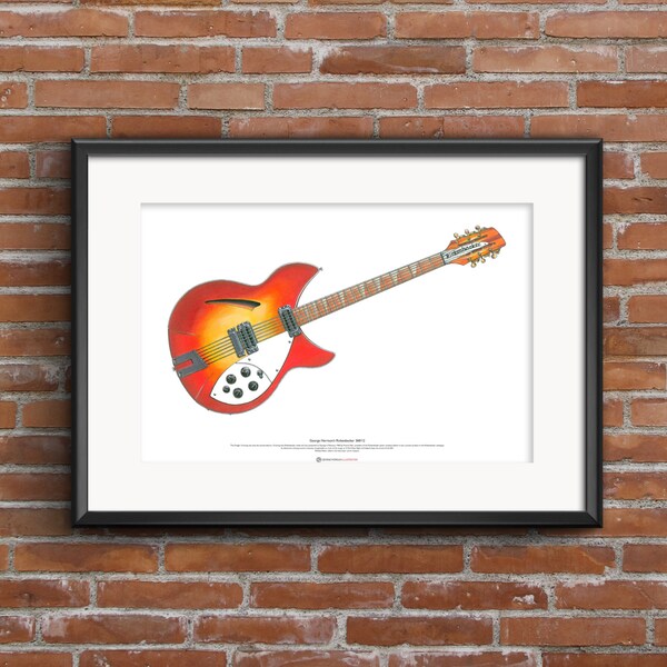 Guitarra de Rickenbacker 360/12 de 1964 de George Harrison tamaño A2 del arte POSTER