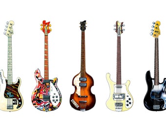 Bass Guitar Panorama Print. 7 Famous Bass Guitars