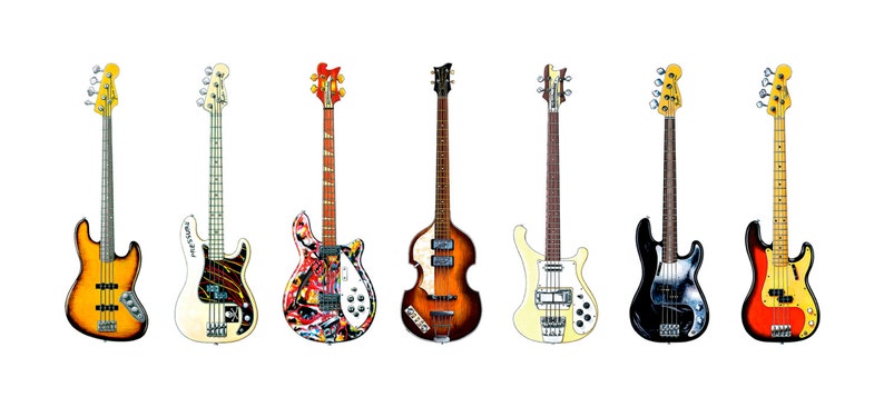 Bass Guitar Panorama Print. 7 Famous Bass Guitars image 1