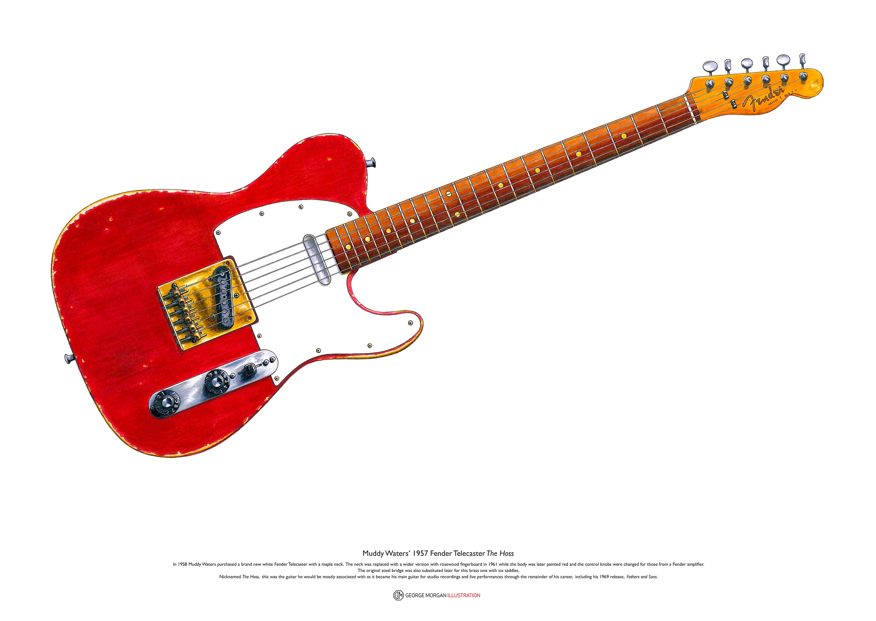 Muddy Waters Fender Telecaster guitar ART POSTER A2 size