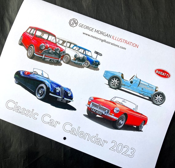 george-morgan-illustration-classic-cars-calendar-2023-etsy