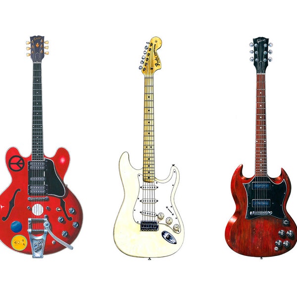 Five Famous Guitars from Woodstock 1969 Greeting Card, DL size