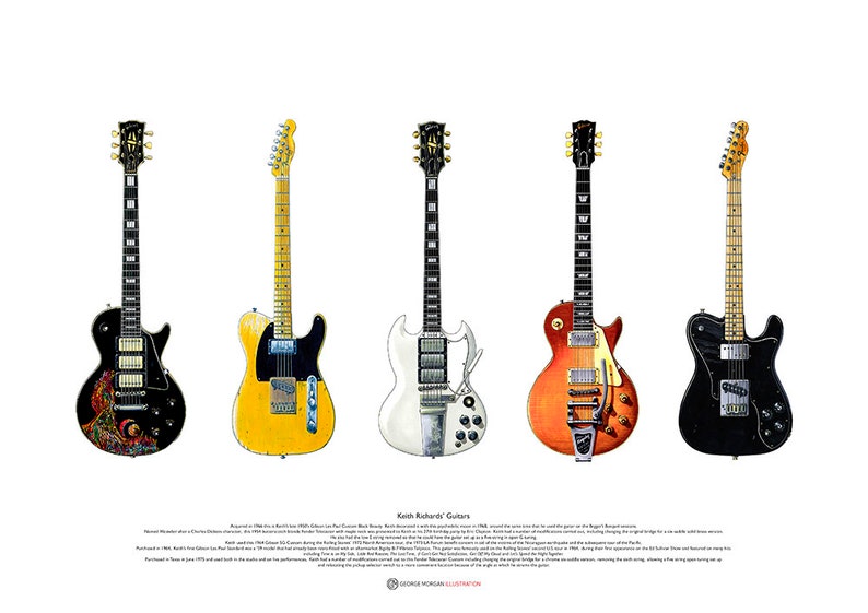 Keith Richards Famous 5 Guitars Greeting Card DL size