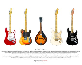 David Gilmour’s Famous Guitars ART POSTER A3 taille