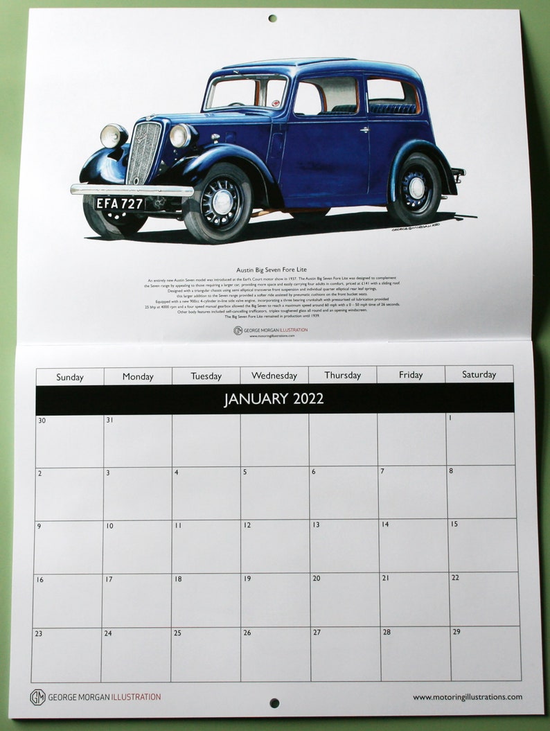 Illustration Classic British Cars Calendar 2022 Etsy