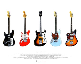 Kurt Cobain's Guitars ART POSTER A2 size