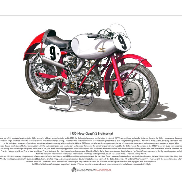 Moto Guzzi V2 Bicilindrical 500 Limited Edition Fine Art Print A3 formaat