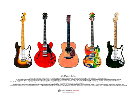 Eric Claptons Famous Guitars ART POSTER A3 Size Etsy Denmark