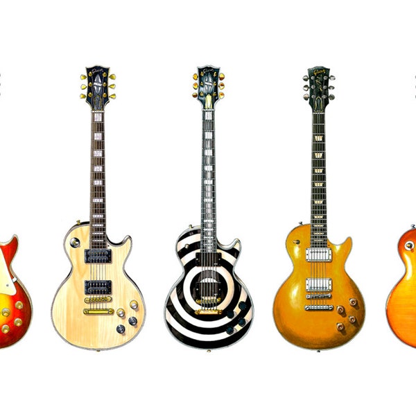 Gibson Les Paul Guitar Panorama Print. 7 Famous Gibson Les Pauls