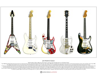 Jimi Hendrix’s Guitars Limited Edition Fine Art Print A3 size