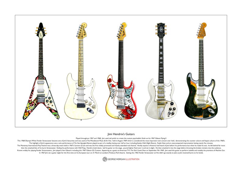 John Lennon/'s Guitars Limited Edition Fine Art Print A3 size
