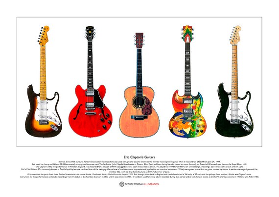 Eric Clapton s Guitars Limited Edition Fine Art Print A3 size