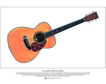 Eric Clapton’s 1939 Martin 000-42 from the MTV Unplugged concert, Limited Edition Fine Art Print A3 size