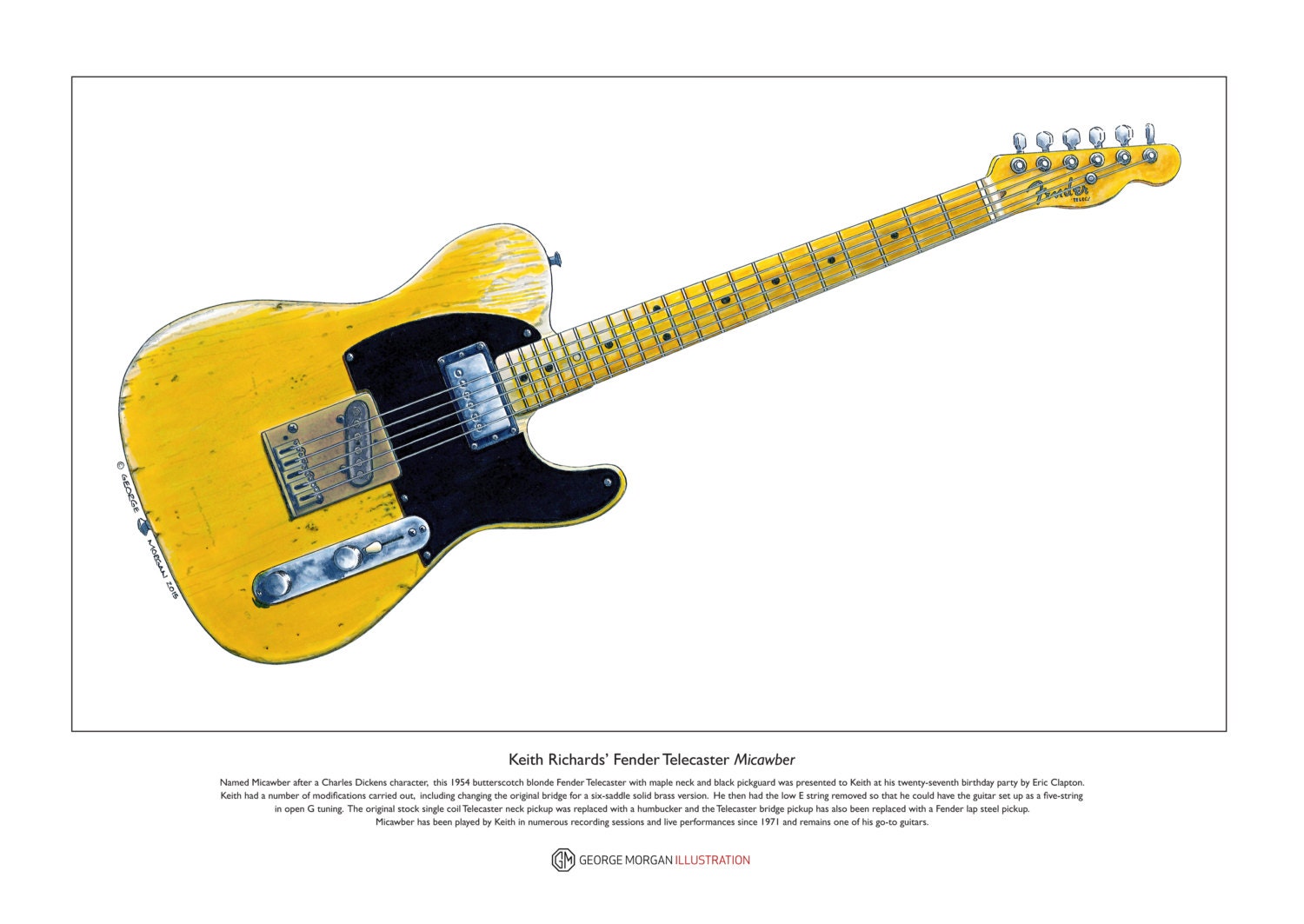 Keith Richards' Fender Telecaster Micawber Guitar Illustration. Guitar Mug 