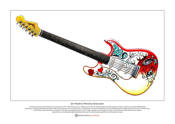 Jimi Hendrix’s Monterey Stratocaster Limited Edition Fine Art Print A3 size