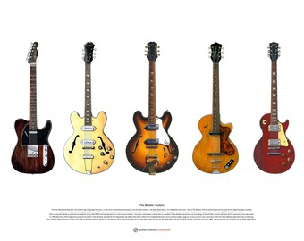 The Beatles 5 Famous Guitars ART POSTER A2 size