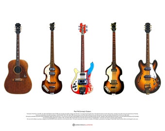 Paul McCartney’s Guitars ART POSTER A2 size