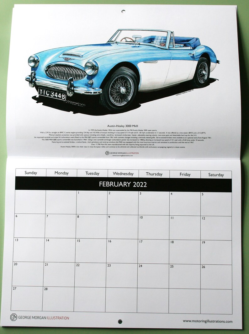 Illustration Classic British Cars Calendar 2022 Etsy