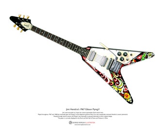 Jimi Hendrix’s 1967 Gibson Flying V guitar ART POSTER A3 size