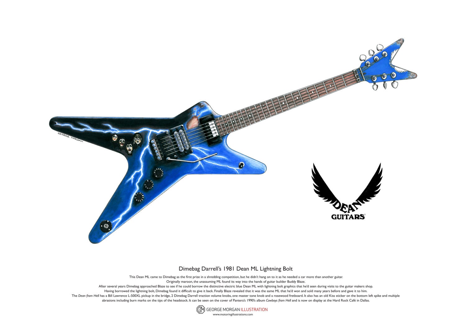 Dimebag Darrell's 1981 Dean ML Lightning Bolt ART POSTER - Etsy Singapore