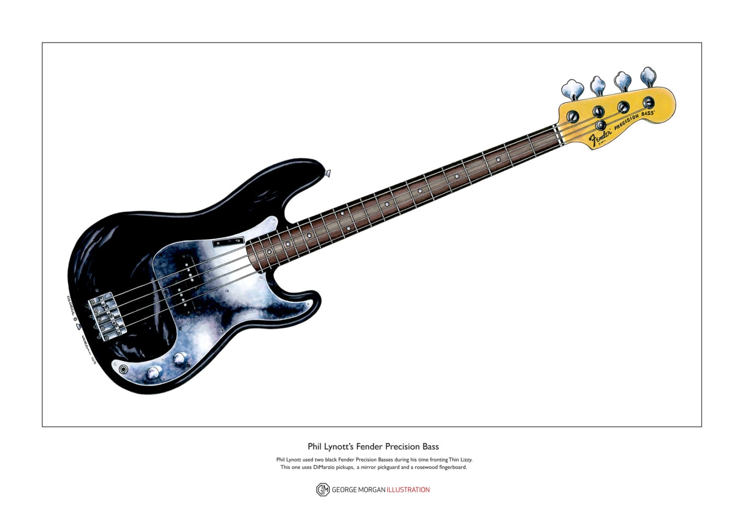 Phil Lynott's Fender P Bass Limited Edition Fine Art Print A3 size