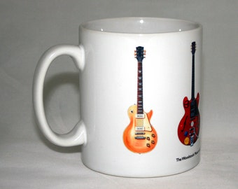 Guitar Mug. Woodstock Music Festival 1969 Famous Guitar illustrations.