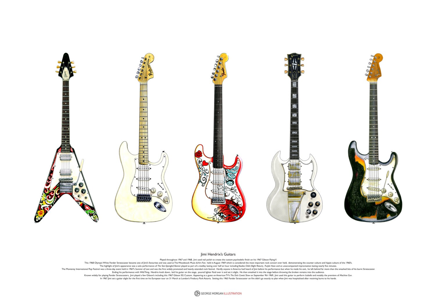 Jimi Hendrix s Guitars ART POSTER A2 Size Etsy