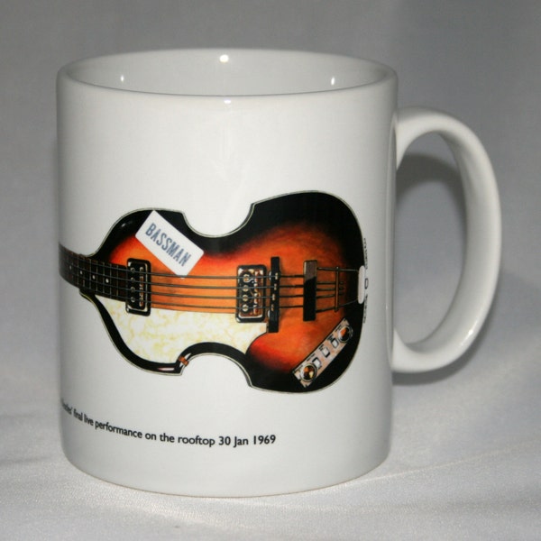 Guitar Mug. Paul McCartney's 1963 Hofner 500/1 & Bassman Sticker illustration.