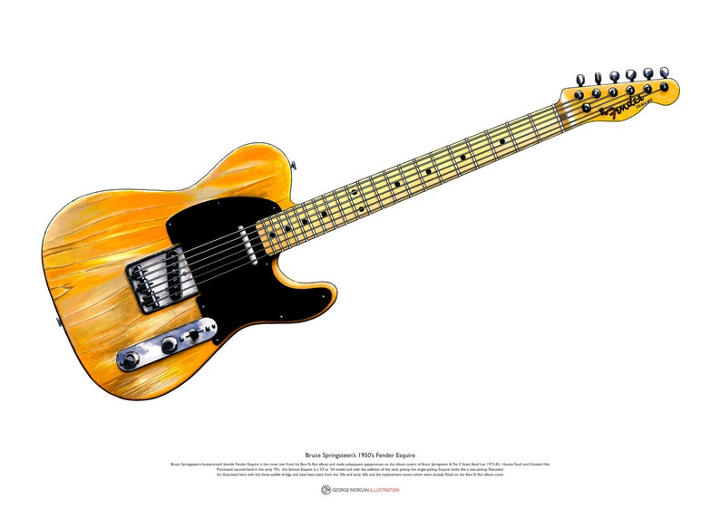 Bruce Springsteen's 1950s Fender Esquire guitar ART Etsy