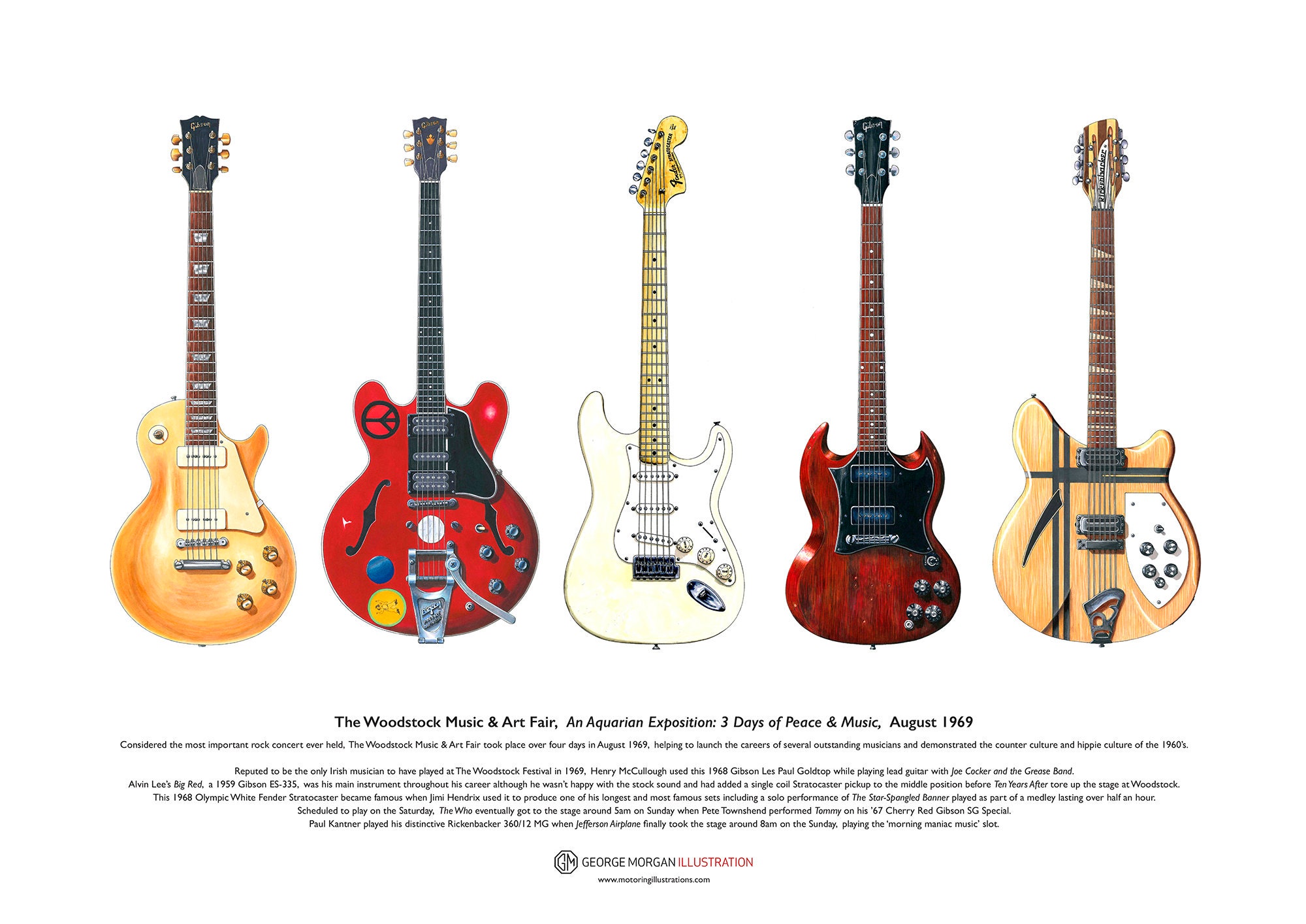 Woodstock 5 Famous Guitars ART POSTER A3 Size Etsy