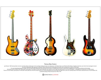 Famous Bass Guitars Limited Edition Fine Art Print A3 size