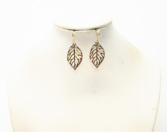 Small Gold Plated Filigree Leaf Earrings