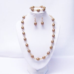 Golden Brown Puffy Oval Acrylic Bead Necklace/Bracelet/Earrings