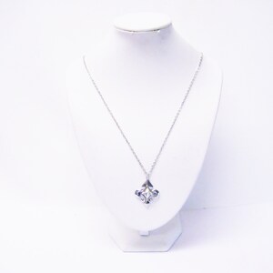 Silver Plated Fleur De Lis Charm w/Swarovski Crystal Necklace