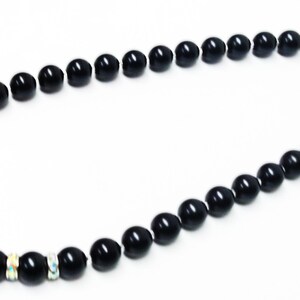 Black Glass Pearl w/Rondelle Crystal Rhinestones Bead Necklace/Earrings Set image 3