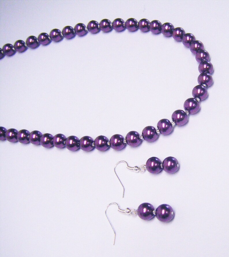8mm Burgundy Wine Glass Pearl Necklace/Earrings image 6