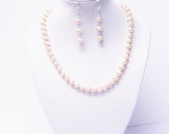 Fresh Water Champagne Potato Pearl Necklace/Bracelet/Earrings Set