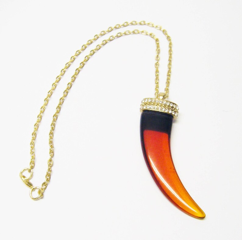 Beautiful AmberBrown Acrylic Tooth Pendant Necklace