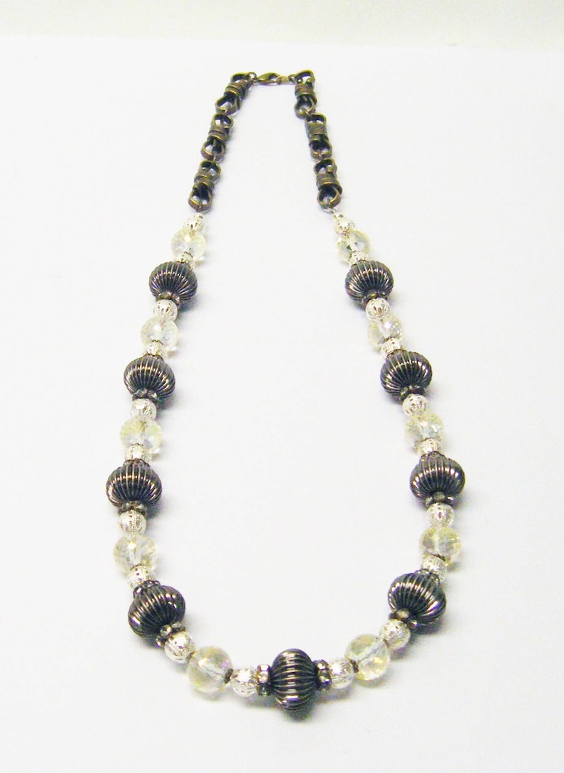 Bronze Corrugated wLarge Glass Faceted Rondelle Bead NecklaceEarrings