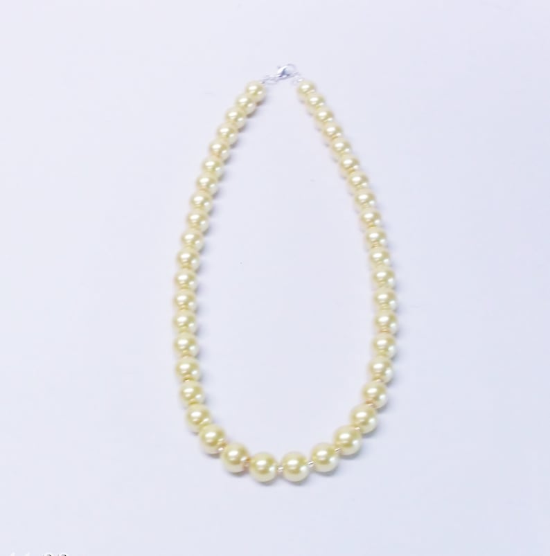 10mm Yellow Glass Pearl wCrystal Seed Beads NecklaceEarrings Set