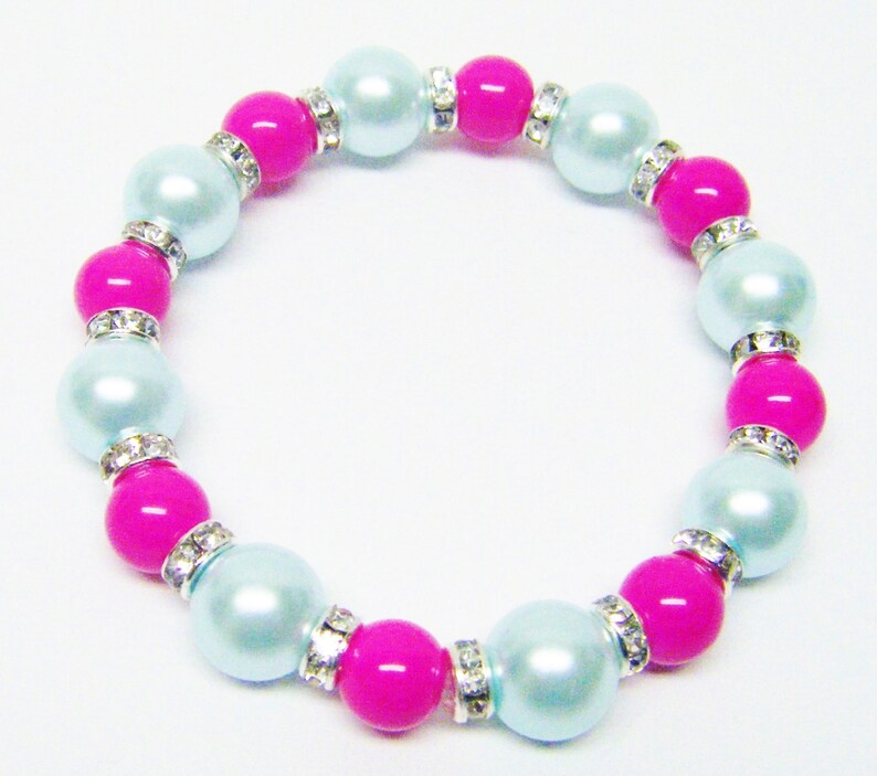 Pink Opaque /& Aqua Glass wRondelle Rhinestone Bead NecklaceBracelet Earrings Set
