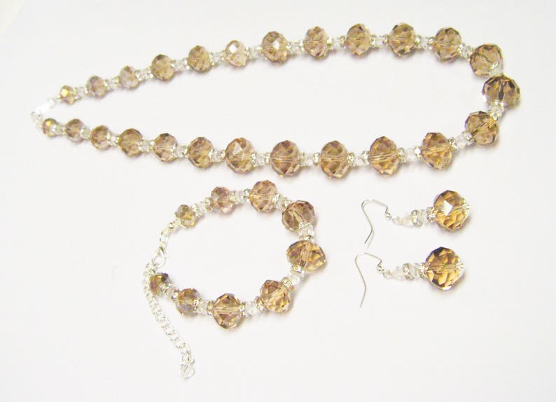 Smoky Topaz AB Crystal Rondelle Faceted Glass Bead NecklaceBraceletEarrings