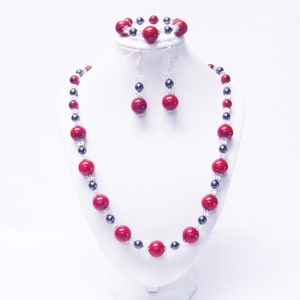 Runde rote Splatter Resin mit Hämatit Glasperlen Halskette/Armband/Ohrringe