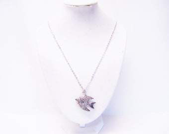 Silver Plated Etched Fish Pendant Necklace