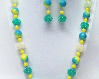 Assorted Chunky 24” Fun Acrylic Bead Necklace & Earrings Set